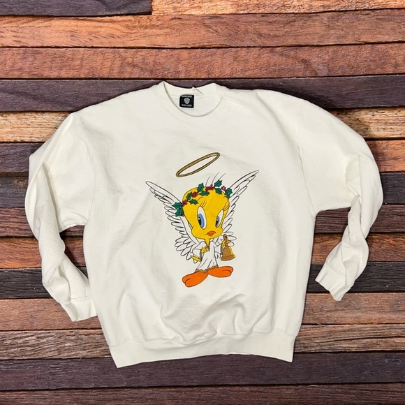 Tweety Bird Angel Looney Tunes Vintage Cartoon 1990s Crewneck Sweatshirt - Picture 1 of 5
